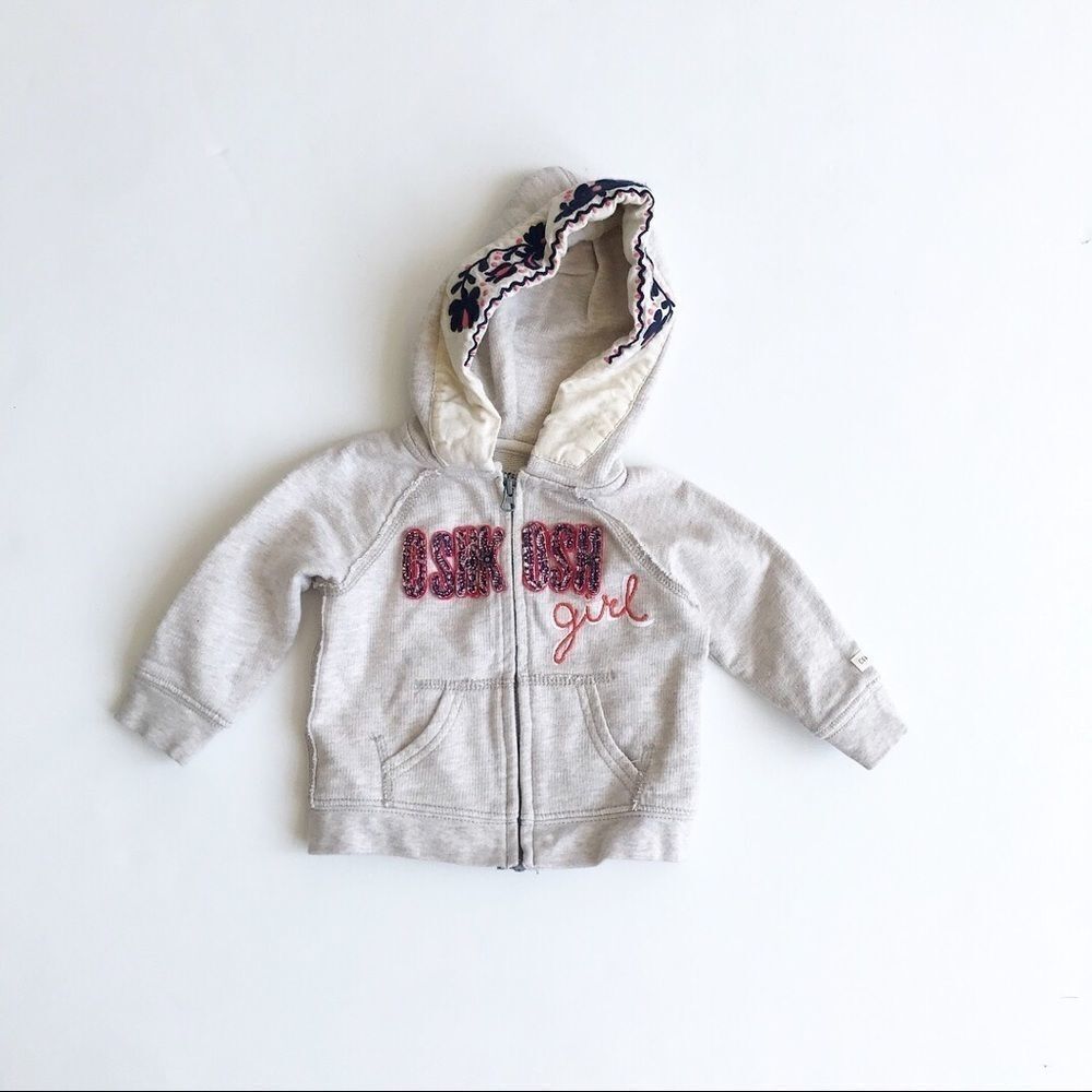 Oshkosh floral embroidered zip up hoodie EUC 6m